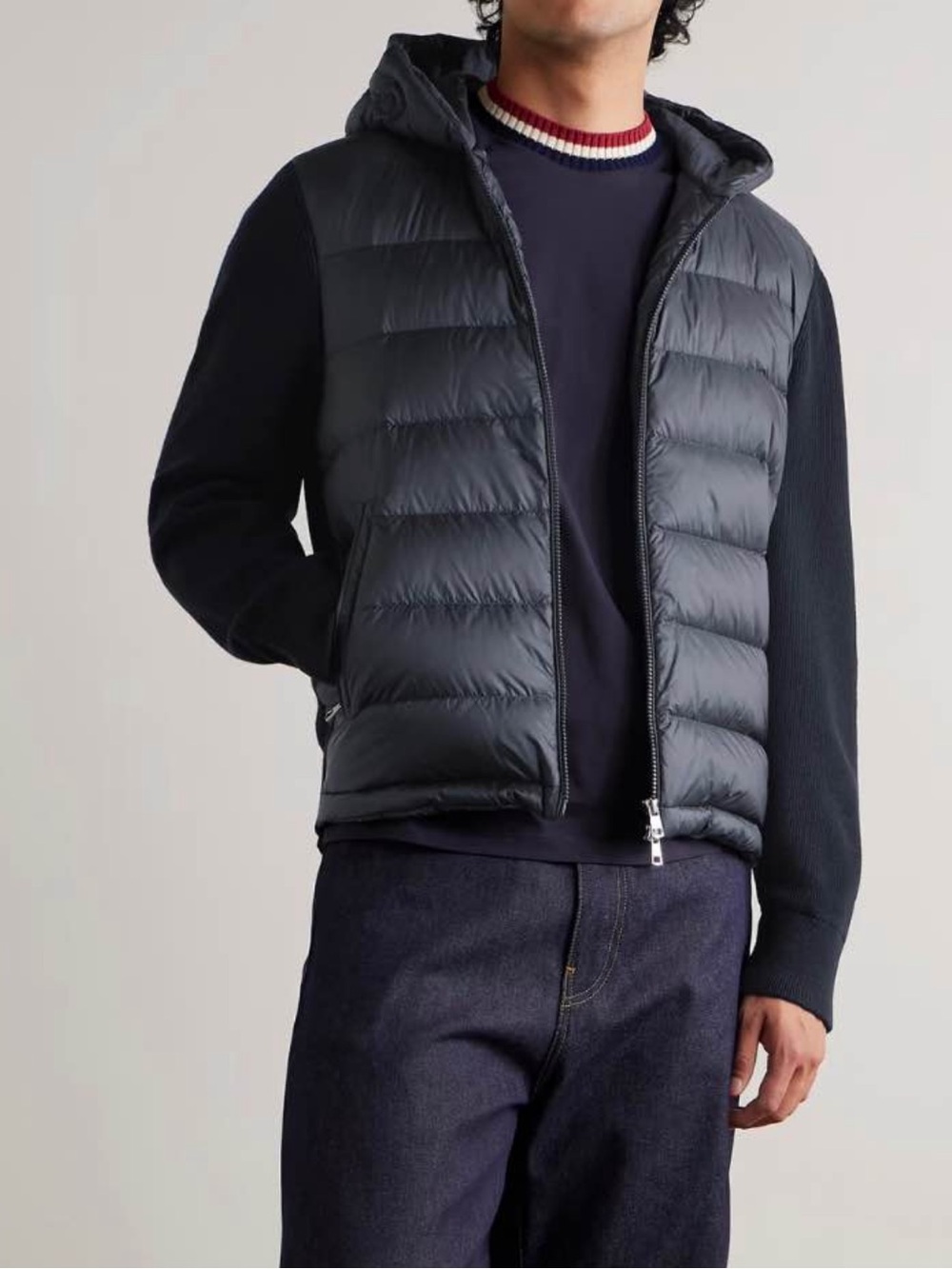 MONCLER Logo Appliqué Wool-Trimmed Quilted Shell Hooded Down Zip-up Cardigan